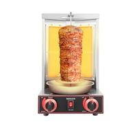 Barbecue à Kebab à Gaz, Machine à Kebab 3000 W, Machine éLectrique Gpl, Rotation à 360 °, Plage De TempéRature Rt-300 °C, Avec 2 BrûLeurs, Barbecue à Gaz Vertical En Acier Inoxydable