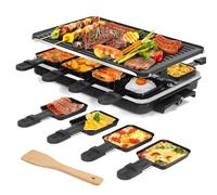 Barbecue à raclette de table - Barbecue d'intérieur coréen 2 en 1 - Plaque de cuisson électrique antiadhésive avec 8 poêles à raclette et spatule en bois - Idéal pour la famille et les fêtes - 1300 W