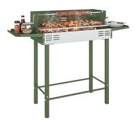 Barbecue à rôtissoire Outsunny Barbecue à charbon avec broche tournante pour poulet et dinde, grille à 3 niveaux et tablettes latérales pliables, acier inoxydable, vert foncé