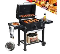 Barbecue au charbon Barbecue charbon avec 2 Tables d'Appoint Pliables Barbecue Grill charbon de bois 134x54.5x106cm