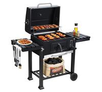 Barbecue au charbon chariot BBQ Bac à charbon réglable 134x54.5x106cm Barbecue charbon de Bois d'Extérieur