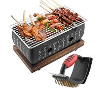 Barbecue au charbon de bois de table - Style japonais avec brosse de nettoyage, mini réchaud portable, assiette, accessoires de fête et outils de barbecue