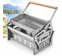 Barbecue au charbon de bois en acier inoxydable, panier verrouillable | Peut contenir des brochettes de viande de poisson, la cuisson double face évite les bords brûlés.