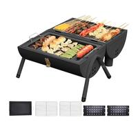 Barbecue au charbon de bois en forme de tonneau | Appareil de barbecue de pique-nique | Barbecue compact avec couvercle pour la maison, le pique-nique, le jardin, le balcon et le camping