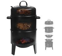 Barbecue au charbon de bois, fumoir 3 en 1, système de cuisson extérieur avec 2 zones de cuisson et thermomètre intégré