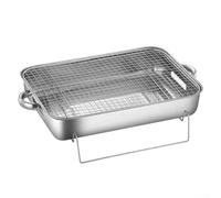 Barbecue au charbon de bois pour la famille et le camping avec rôtissoire et grille en maille, grille d'aération réglable pour le contrôle du flux d'air, matériau en acier inoxydable, brosse en