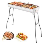 Barbecue au charbon de bois XXL (73 x 28 x 76 cm), barbecue portable à charbon pliable, en acier inoxydable, barbecue d'extérieur sur pied, barbecue à charbon pliable