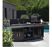 Barbecue au gaz 4 brûleurs et plancha, desserte et évier - FIDGI