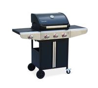 Barbecue au gaz - Bazin 3 Gris anthracite - Cuisine extérieure 3 brûleurs + 1 feu latéral avec tablettes et thermomètre.