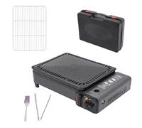 Barbecue au gaz butane de camping, petit barbecue à gaz avec filet pour barbecue, plaque à pâtisserie, pinceau, clip alimentaire et mallette de transport, ensemble de barbecue de camping, barbecue