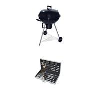 Barbecue boule charbon de bois, grill et fumoir Ø57cm avec roues et 18 accessoires