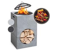 Blumfeldt Brasero Extérieur pour Le Jardin, Plancha Portable avec Grille de BBQ, Pare-Étincelles et Bol en Acier, Barbecue avec Foyer pour Le Camping, Brûleur à Bois, 50 x 75 x 50 cm