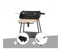 Barbecue charbon bergamo + gant de protection + brosse en t - somagic
