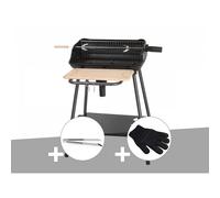Barbecue charbon bergamo + pince en inox + gant de protection - somagic