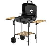 Barbecue charbon de bois avec couvercle 2 roues 3 étagères grilles acier chromée