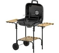 Barbecue charbon de bois avec couvercle 2 roues 3 étagères grilles acier chromée