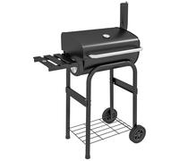Barbecue charbon de bois avec couvercle 2 roues tablette pliable étagère cheminée thermomètre grilles acier chromée