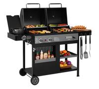 Barbecue Charbon de Bois & Barbecue à gaz avec Brûleur Latéral-Royal Gourmet-Acier émaillé Surface 97.7 x 44 cm