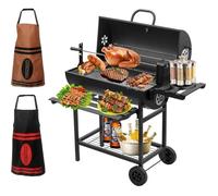 Barbecue Charbon de Bois Grande Taille avec Grille de Cuisson,Gants Anti-Brûlures,Évent Réglable,2 Tabliers et Chicken Grill,TEENO
