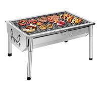 Barbecue Charbon de Bois INOX - SunJas - Grille sur Pied Ajustable Démontable BBQ en Acier Portable Exterieur