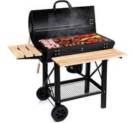 Barbecue charbon de bois - LEHMANN - Nevada - Couvercle avec fermeture - 2 tablettes latérales bois - Roulettes