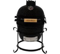 Barbecue Charbon de Bois Mini Kamado, BBQ Céramique Noir 33cm avec Poignée en Bois, Thermomètre Intégré, Ventilation Supérieure & Inférieure, Extérieur Jardin Camping [Pieds INCLUS]