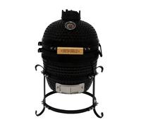 Barbecue Charbon de Bois Mini Kamado, BBQ Céramique Noir 33cm avec Poignée en Bois, Thermomètre Intégré, Ventilation Supérieure & Inférieure, Extérieur Jardin Camping [Pieds INCLUS]