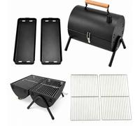 Barbecue charbon de bois portable, fumoir double face avec cheminée, brasero extérieur, 2 grilles et 2 plateaux à charbon, poignée en bois, pour 3-5 personnes, jardin et réunions