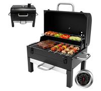 Barbecue Charbon de Table avec couvercle pour le fumetage Thermomètre surface de cuisson 32x48 cm pour jardin balcon camping