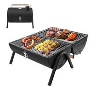Barbecue Charbon portable 2 en 1 noir - avec Thermomètre, robuste et facile à transporter pour jardin balcon voyage camping