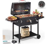 Barbecue charbon portable - RUSSBOY - Grille 71x43 cm - Thermomètre intégré - Ventilateur réglable - Charbon de bois