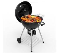 Barbecue Charbon Ronde 57cm avec Couvercle, Idéal pour 4 à 12 Personnes, Tiroir à Cendres, Évent Réglable