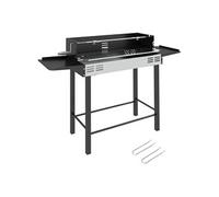 Barbecue charbon tourne broche grille - 2 tablettes latérales rabattables - acier inox noir G