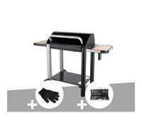 Barbecue charbon vulcano 3000 + gant de protection + malette 8 accessoires inox