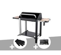 Barbecue charbon Vulcano 3000 + Gant de protection + Malette 8 accessoires inox - Somagic