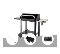 Barbecue charbon vulcano 3000 + kit tournebroche + gant de protection + malette
