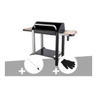 Barbecue charbon vulcano 3000 + kit tournebroche + gant de protection - somagic