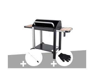Barbecue charbon vulcano 3000 + kit tournebroche + gant de protection - somagic