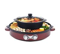 Barbecue coréen Hot Pot Electrique Appareil Fondue Chinoise et Barbecue Coréen électrique de Table 220V 2200W 2 en 1 Chauffage Haute Efficacité Contrôle de Température pour d'un Barbecue (Rouge)