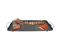 Barbecue Électrique 1500W, Grille de Cuisson avec Revêtement Antiadhésif, Plancha Grande Surface 68x28cm, 5 Températures Réglables, avec Bec Verseur pour Maison Pique-nique Camping