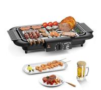 Barbecue électrique, barbecue antiadhésif sans fumée pour intérieur/extérieur, grill portable amovible haute puissance à double tube de 2000 W pour barbecue (noir S)