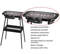 Barbecue Électrique Melchioni Avec Pied Noir, Rectangulaire, Bouton, 38 X