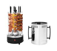 Barbecue électrique rotatif, barbecue électrique vertical avec 6 brochettes à chachlik, rôtissoire en acier inoxydable, barbecue vertical, barbecue rond, parfait pour gyros, kebab et plus encore