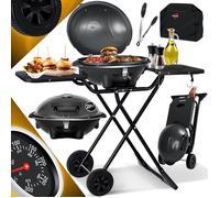 Barbecue électrique sur pied pliable noir - KESSER - 2400 W - Thermomètre intégré - 2 roues robustes