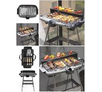 Barbecue Electrique sur Pieds ou de Table Gris 2000W + Set de 4 accessoires pour barbecue Acier inoxydable avec finition bois