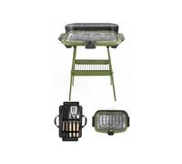 Barbecue Electrique sur Pieds ou de Table Vert 2000W + Set de 4 accessoires pour barbecue Acier inoxydable avec finition bois