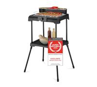 Barbecue électrique TZS First Austria 2 en 1 | Barbecue de table et barbecue sur pied | Cuisson sans fumée | Régulateur de chaleur en continu | 2 tables d'appoint | Surface de rangement | 2200 W