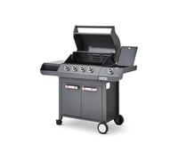 BRASERO - Barbecue Emma Gun Metal 4 Feux + 1 Side - FlexiGrill - Jusqu'à 12 convives - Surface de cuisson 64 x 41,5 cm - 2 Tablettes dont 1 brûleur latéral - 15,1 kW
