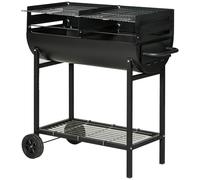 Barbecue en acier Outsunny avec 2 grilles indépendantes, 2 roues et tablette inférieure | Noir | 90cm x 45cm x 96cm