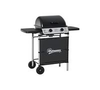 Barbecue gaz 2 brûleurs 2,8kW avec couvercle - grille, récupérateur graisse, 2 tablettes latérales, 2 roues - gris noir